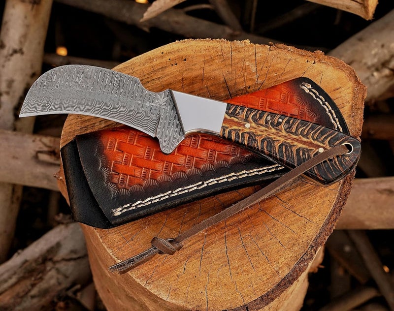 BE BREAK EDGE Handmade 1095 Steel Lineman’s Hawkbill knife with Leather sheath, Heavy Duty Utility Knife blade Electrician Wire Skinning knife for professional. - Image 2
